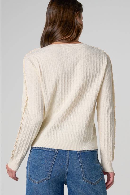 Liverpool Long Sleeve Button Front Cardigan w/Ruffles Cream