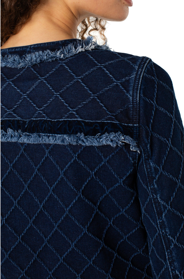 Liverpool fray edge jacket w/ velvet trim Navy