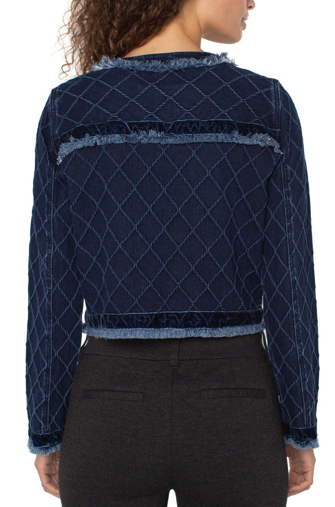 Liverpool fray edge jacket w/ velvet trim Navy