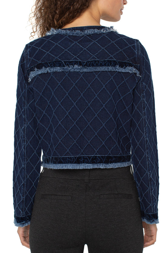 Liverpool fray edge jacket w/ velvet trim Navy