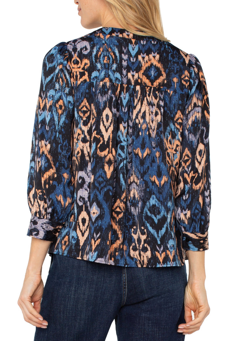 Liverpool 3/4 Sleeve Print Top Blue/Peach/Black