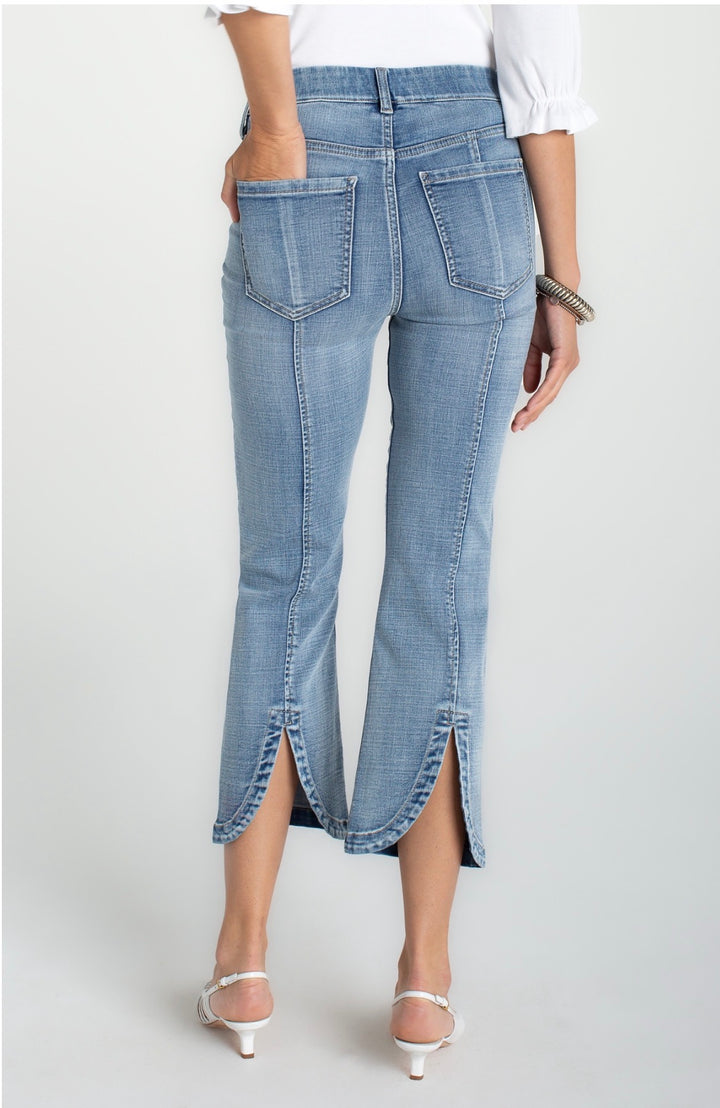Liverpool Gia Glider Crop Flare Back Slit Denim