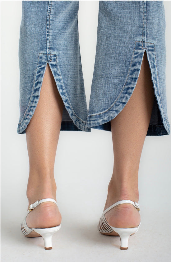 Liverpool Gia Glider Crop Flare Back Slit Denim