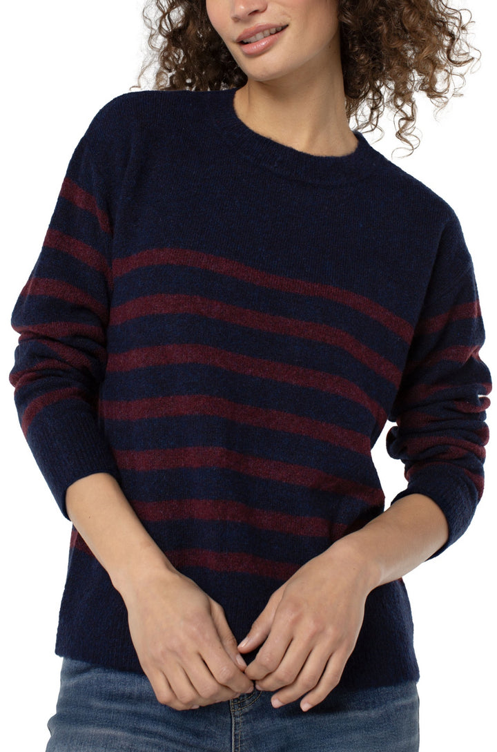 Liverpool L/S Crew Neck Drop Shoulder Burgandy/Navy Stripe Sweater