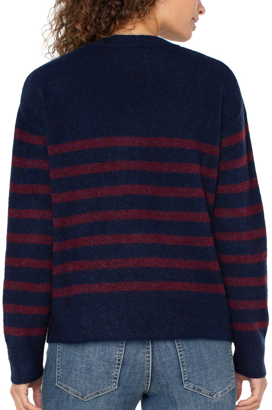 Liverpool L/S Crew Neck Drop Shoulder Burgandy/Navy Stripe Sweater