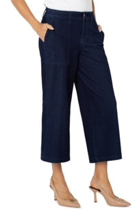 Liverpool Wide Leg Cargo Denim w/Elastic Back Waist
