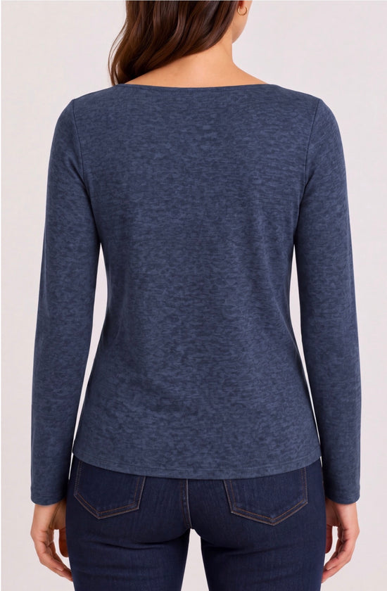 Liverpool Long Sleeve Boat Neck Knit Top w/Twist Detail Navy