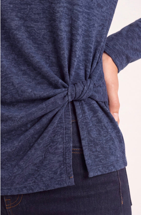 Liverpool Long Sleeve Boat Neck Knit Top w/Twist Detail Navy