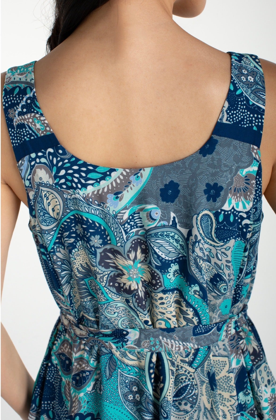 Liverpool Sleeveless Woven Maxi Dress w/Belt Aqua Blue Multi