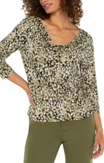 LP 3/4 Sleeve Draped Neck Knit Top