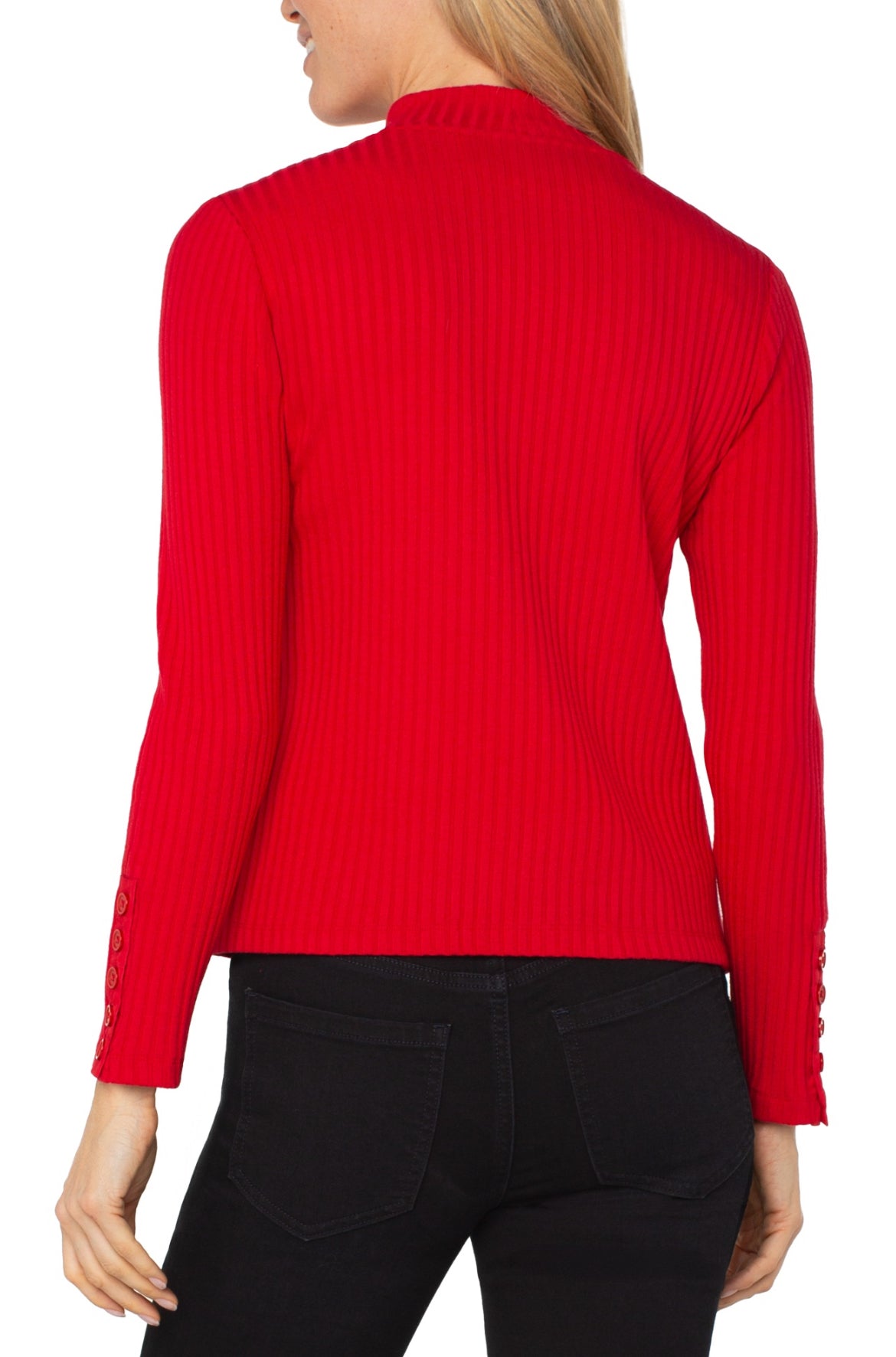 Liverpool L/S Mock Neck Sweater w/button Detail on Sleeve Red