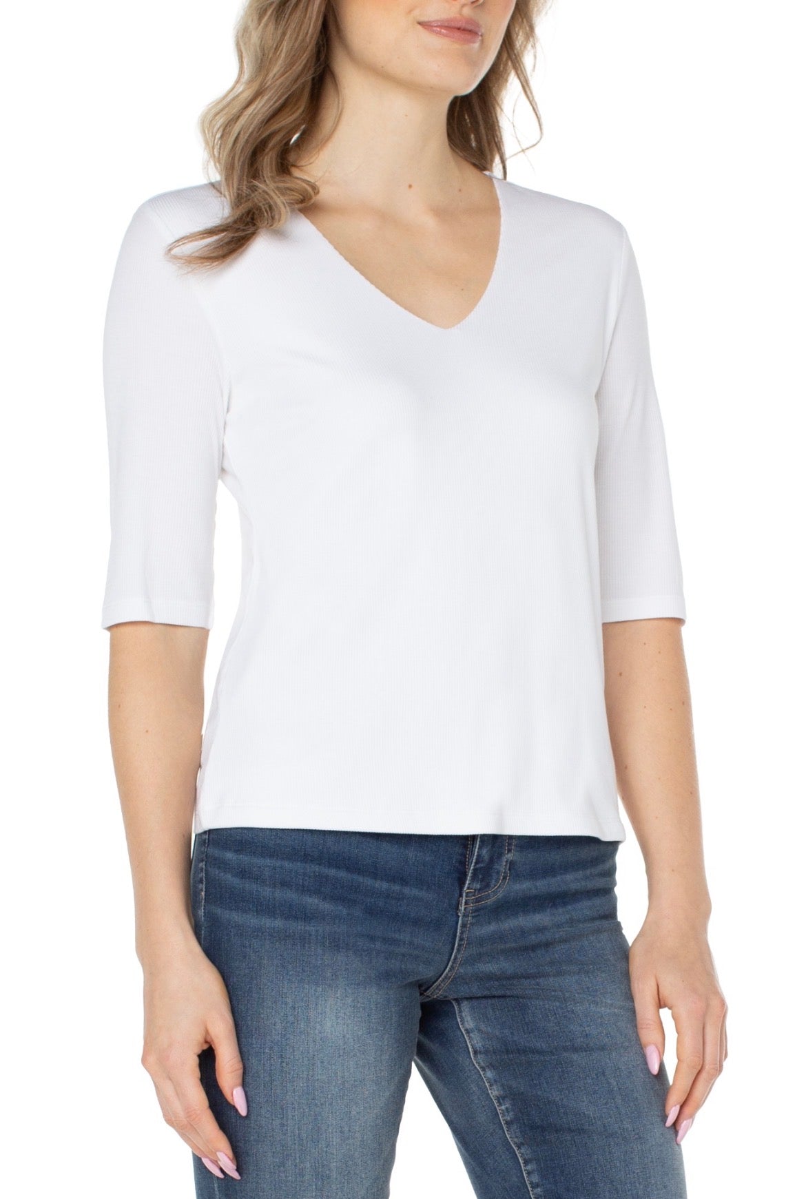 Liverpool 1/2 Sleeve V Neck Double Layer Tee White