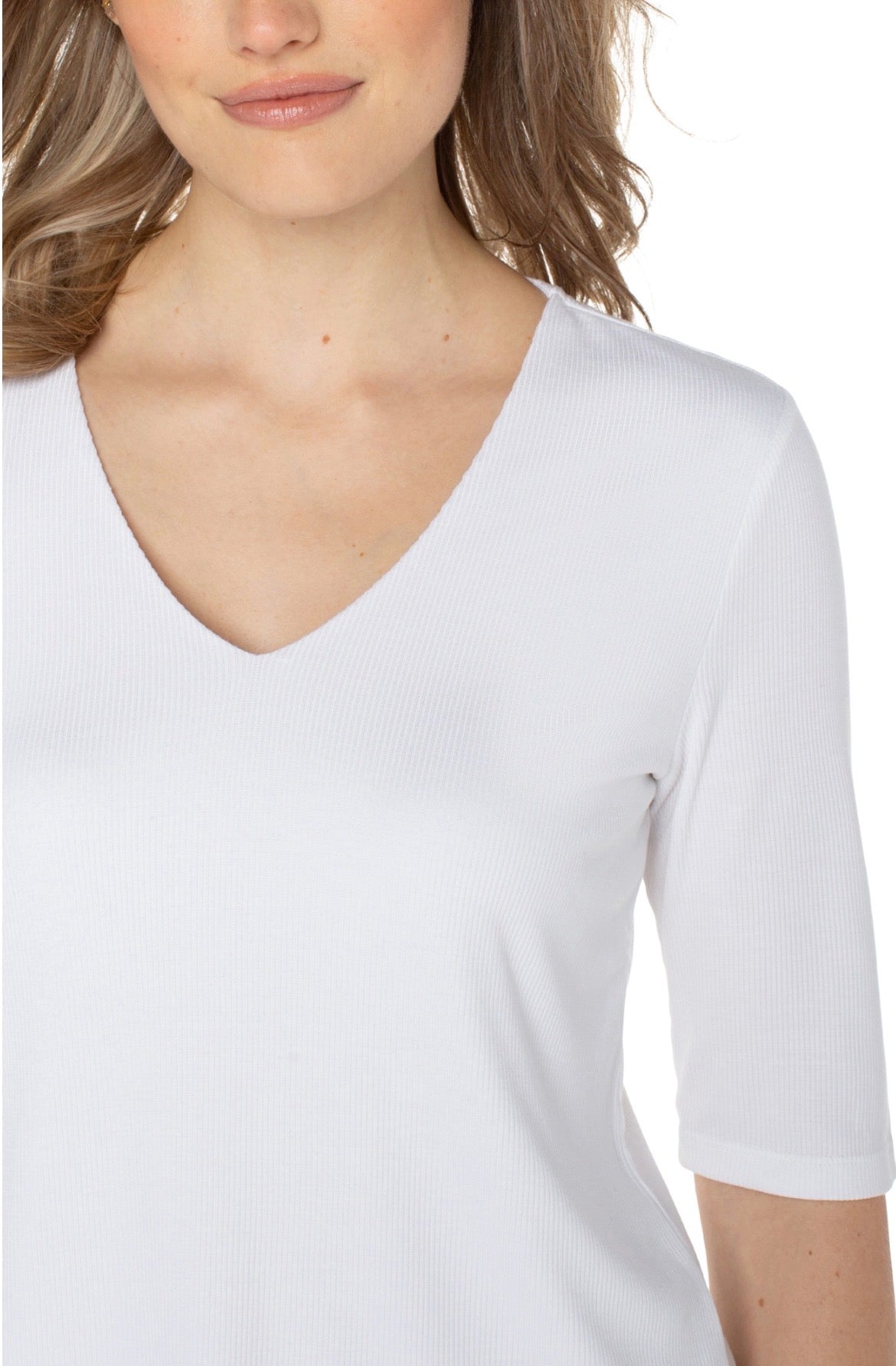 Liverpool 1/2 Sleeve V Neck Double Layer Tee White