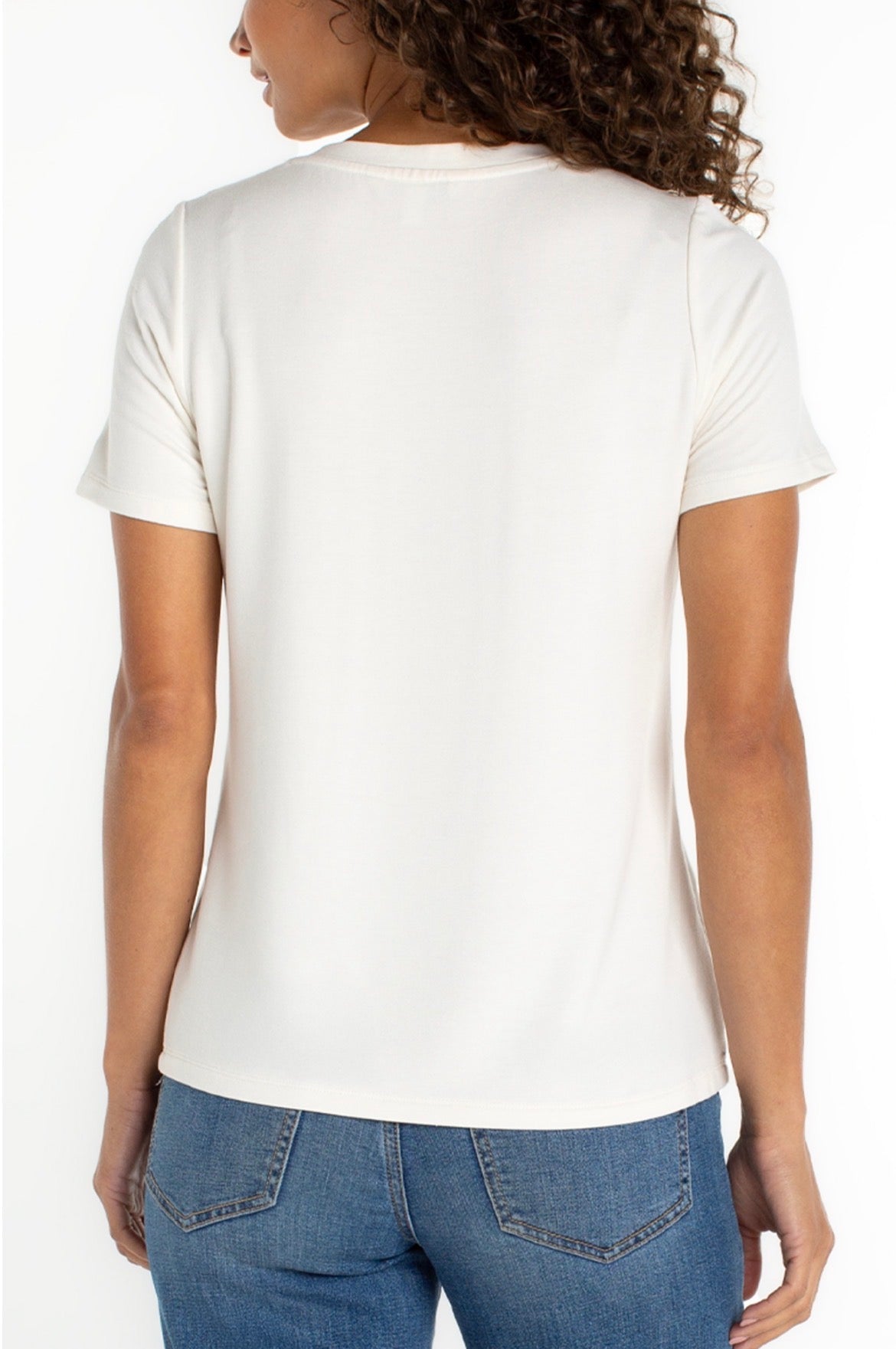 Liverpool Short Sleeve V Neck Knit Top French Cream