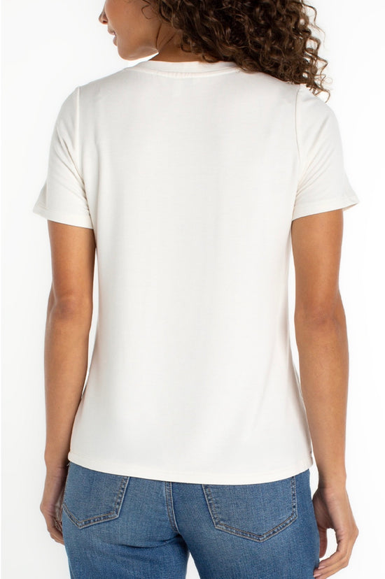 Liverpool Short Sleeve V Neck Knit Top French Cream