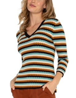 LP Multi Stripe Ocean V Neck Sweater