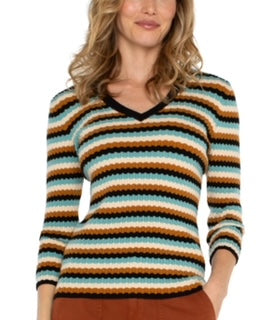 LP Multi Stripe Ocean V Neck Sweater