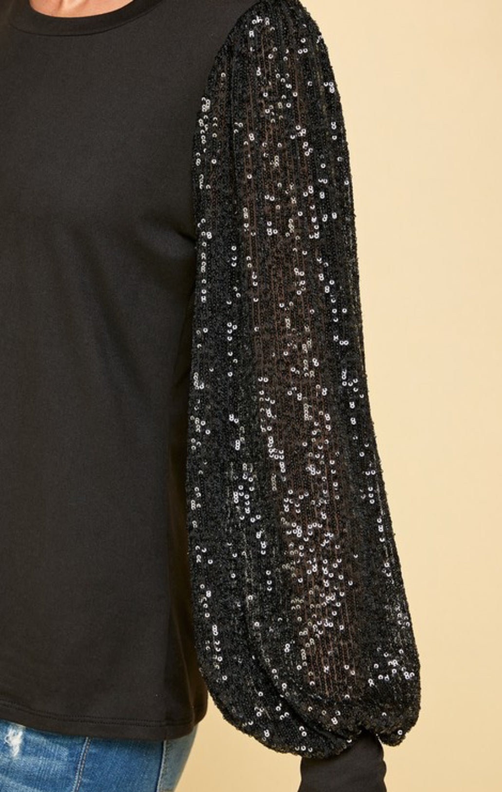 Les Amis Top with Sequin Long Sleeves Black