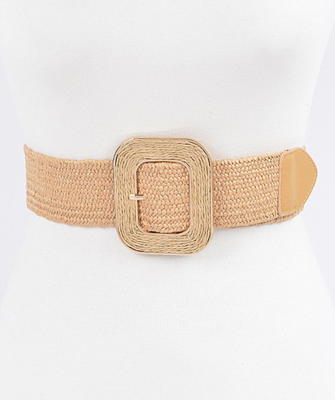 MER Straw belt with large buckle Khaki with Gold Trim
