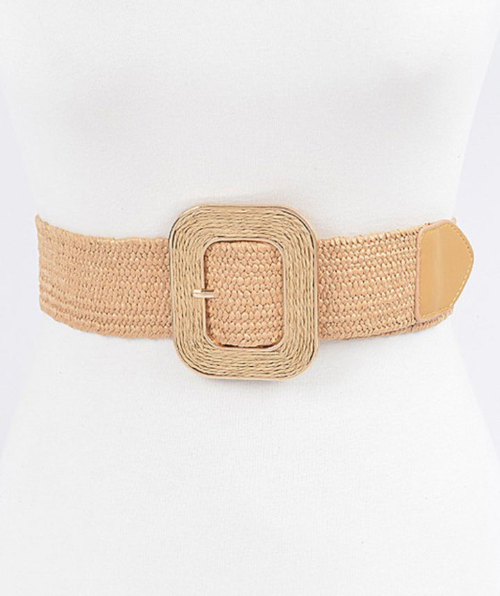 MER Straw belt with large buckle Khaki with Gold Trim