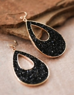 MIA BLACK SPARKLE OVAL EARRING