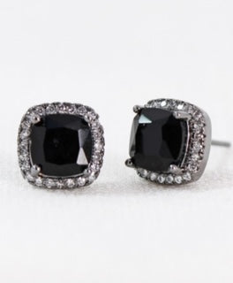 MIA CZ SQUARE STUD EARRINGS SLIVER/BLACK