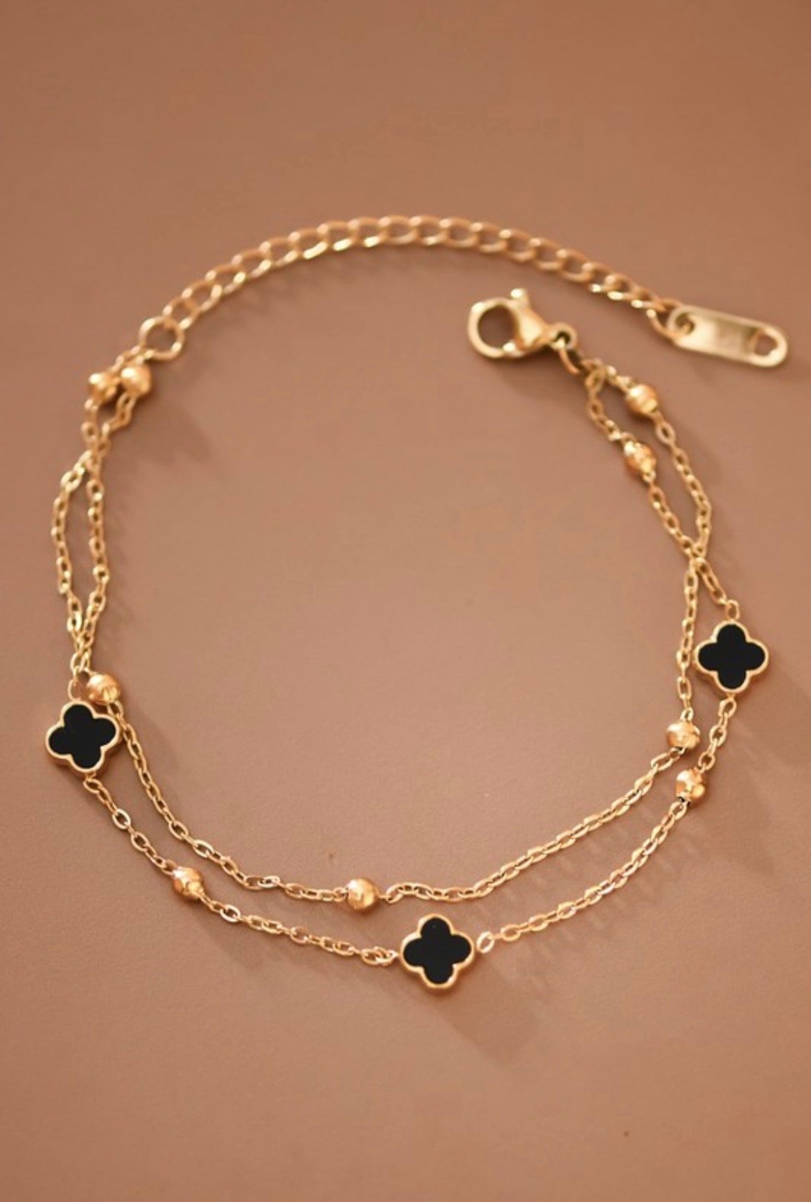 MIA 18k Gold Plated Waterproof Stainless Steel Black Flower  Chain Bracelet