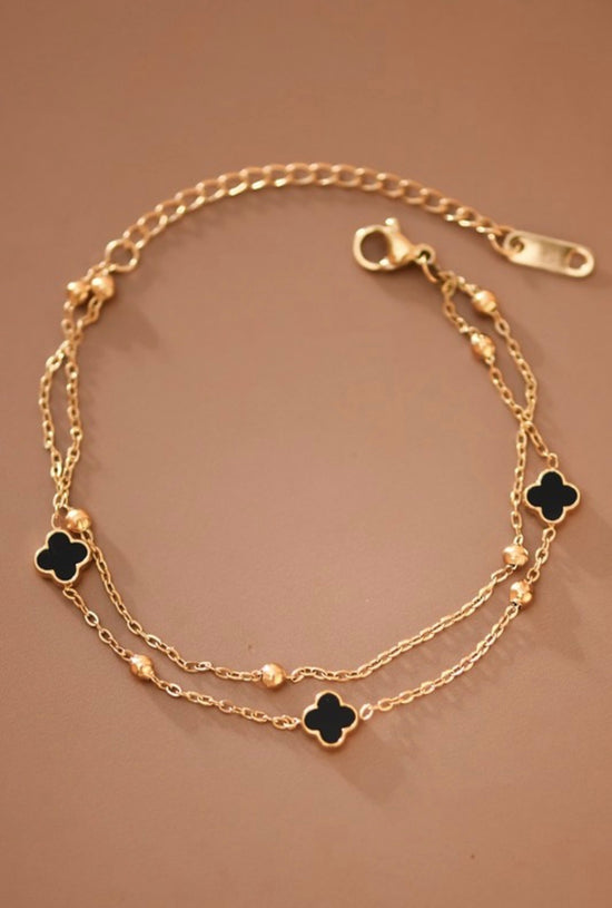 MIA 18k Gold Plated Waterproof Stainless Steel Black Flower  Chain Bracelet