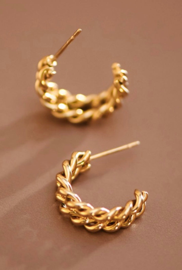 MIA 18k Gold Plated Waterproof Stainless Steel Braided Design Hoop Earrings