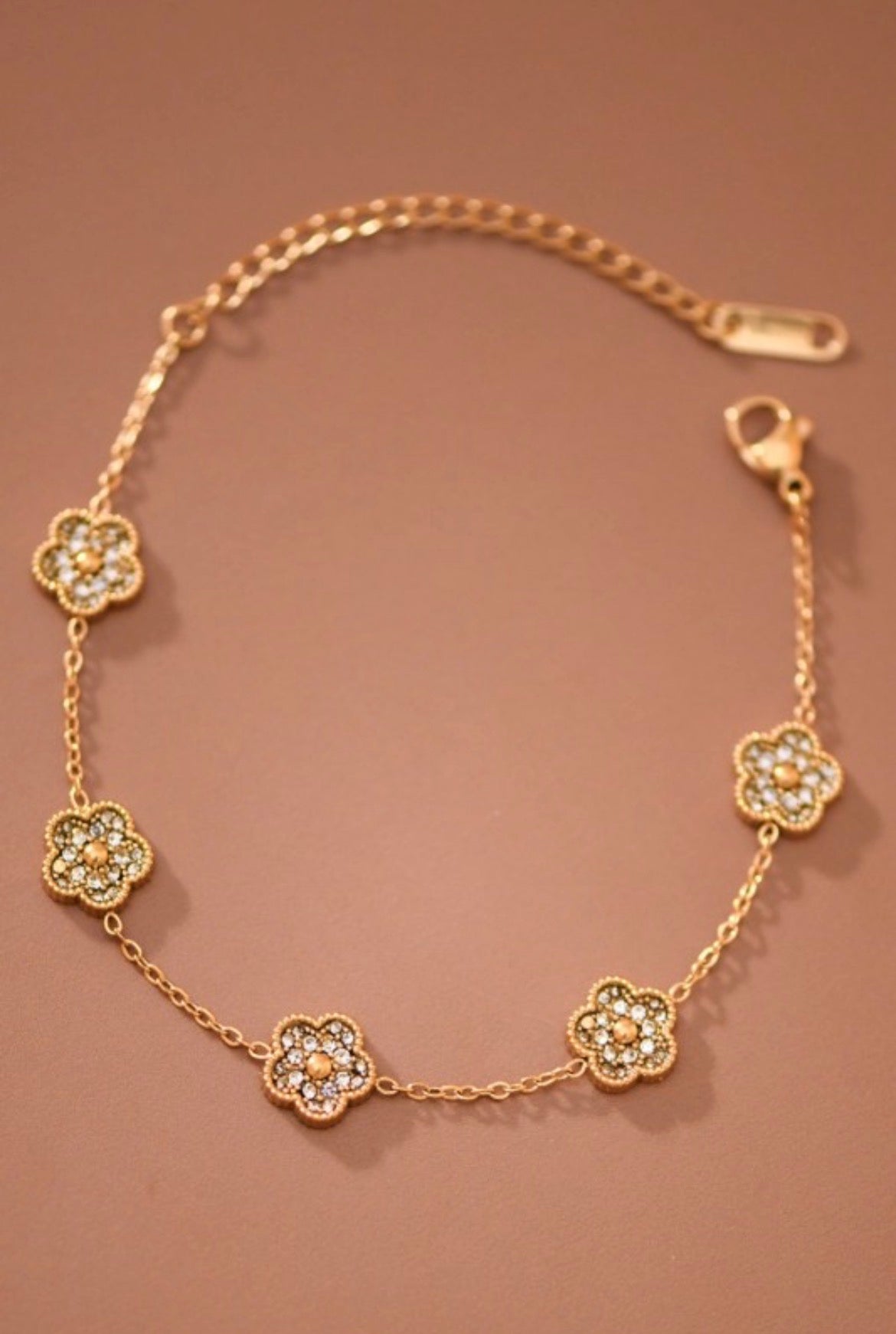 MIA 18k Gold Plated Waterproof Stainless Steel CZ Flower Chain Bracelet