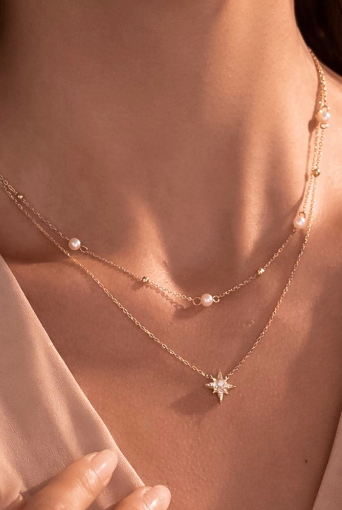 MIA 18k Gold Plated Waterproof Stainless Steel Star/Pearl Necklace