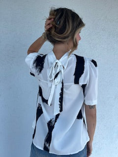 NINE S/S Tie Back Neck Blouse White