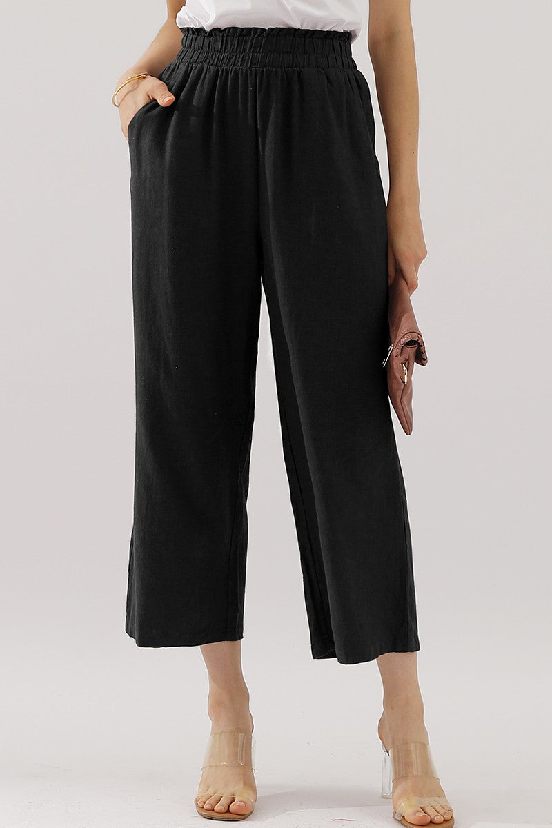 NINE Linen Capri Elastic Waist Pants