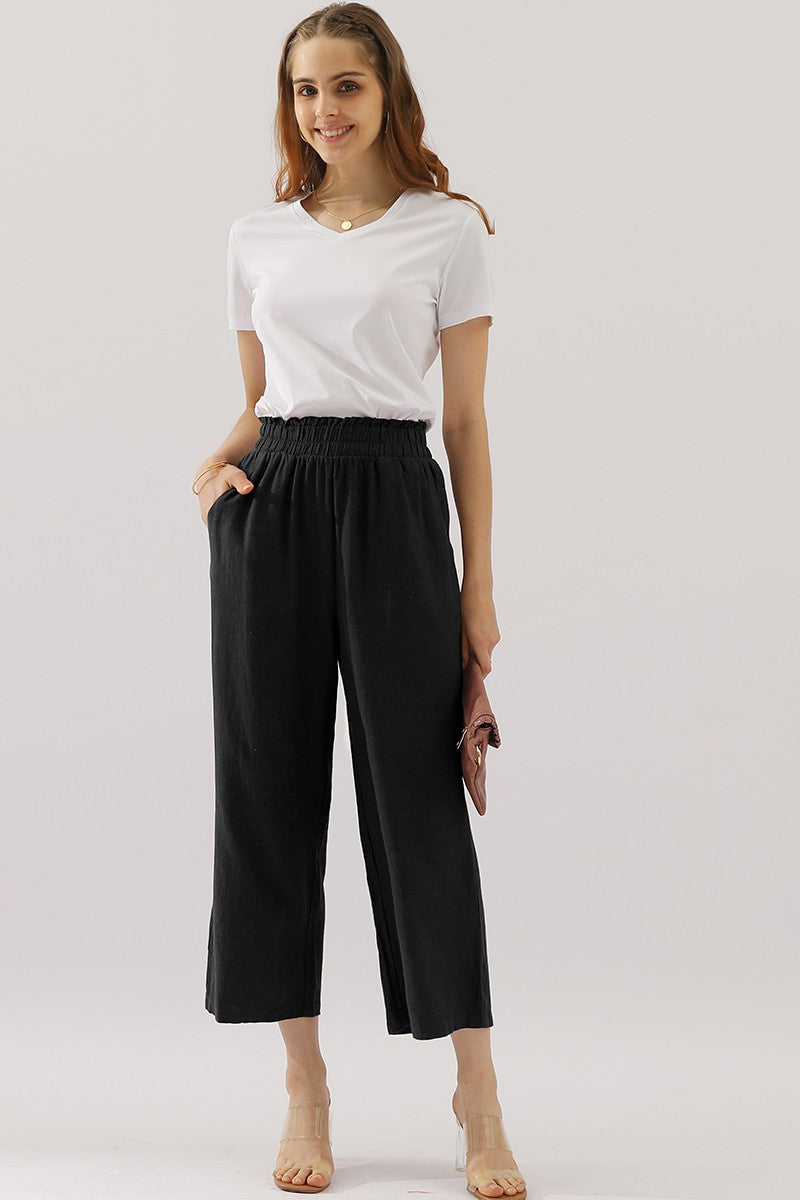 NINE Linen Capri Elastic Waist Pants