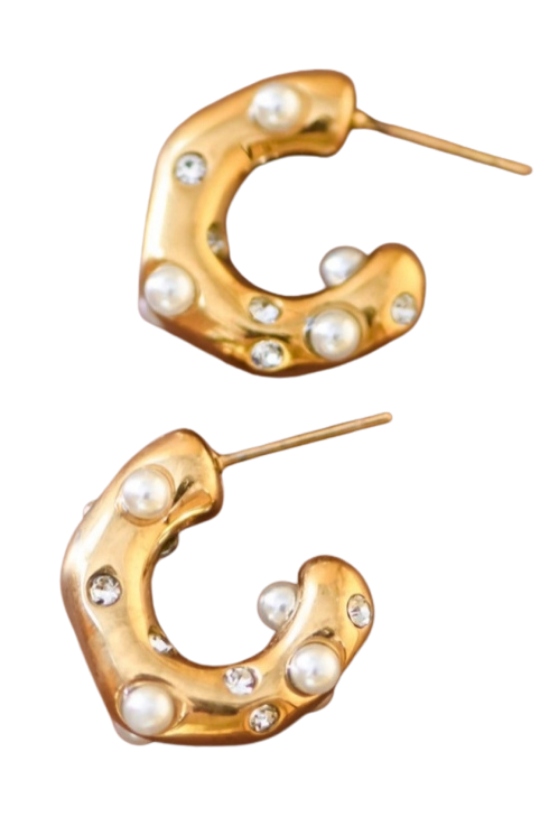 MIA 18k Gold Plated Waterproof Stainless Steel Pearl Accents Hoop Earrings