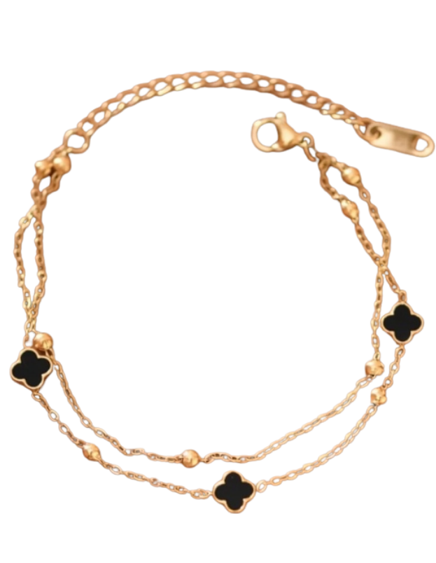 MIA 18k Gold Plated Waterproof Stainless Steel Black Flower  Chain Bracelet