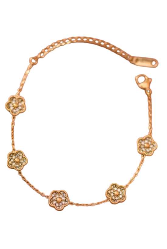 MIA 18k Gold Plated Waterproof Stainless Steel CZ Flower Chain Bracelet