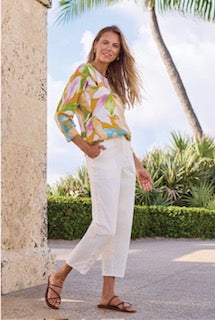 Tribal 3/4 Light Weight Sleeve Crew Neck Sweater Spring Print