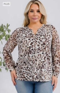 PER Animal Print Button Down Blouse PLUS