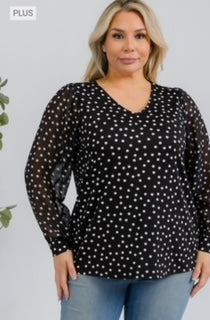 PER Poka Dot L/S Blouse PLUS