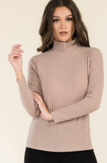 PER Ribbed Mock Neck Knit Top