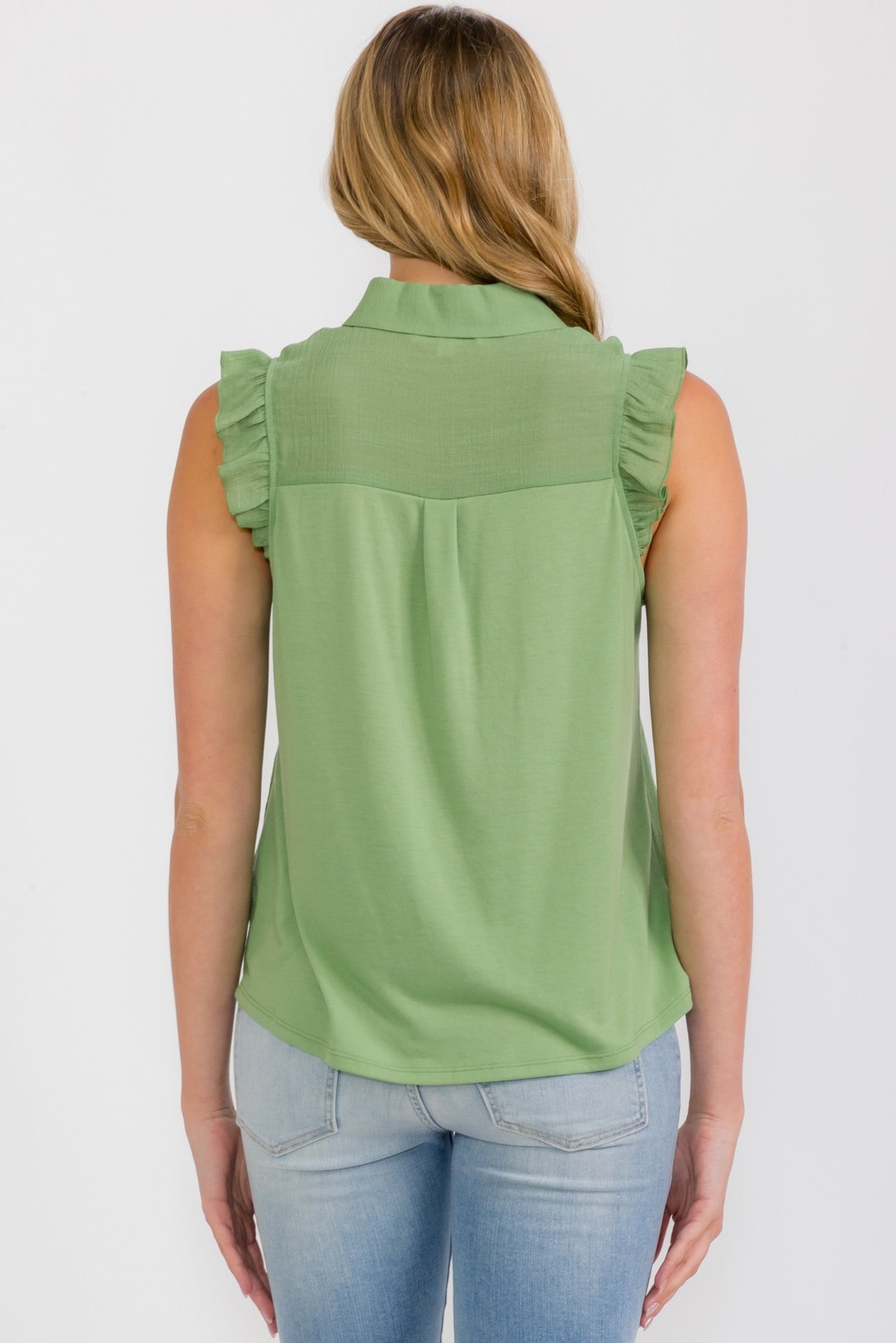 PER GREEN BABY RUFFLE COLLAR TIE FRONT SHIRT