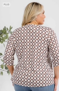 PER Roll Tab Sleeve Square Pattern Blouse PLUS