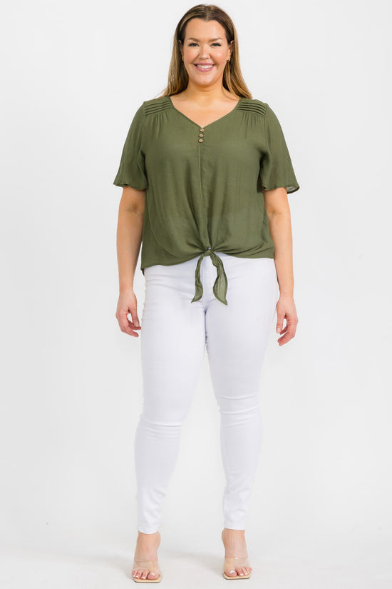 PER Front Tie Blouse Olive