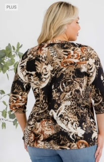 PER Roll Tab Sleeve Swirl Pattern Blouse PLUS