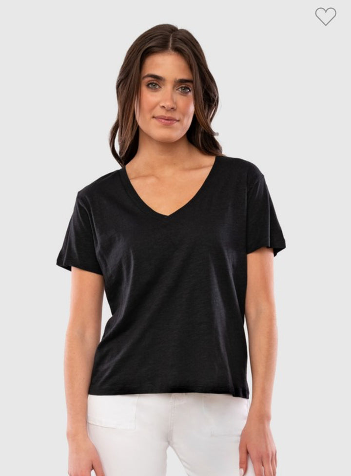 Pine Slub V neck Tee Black