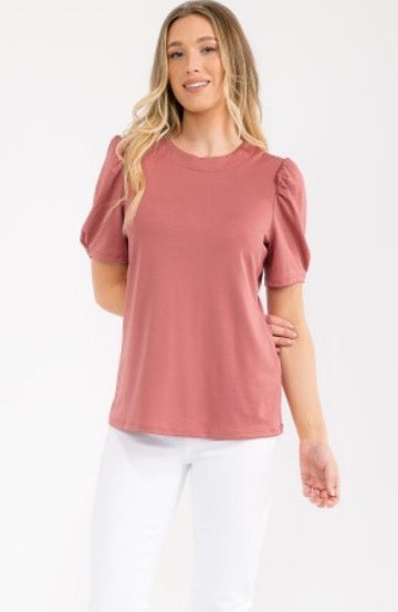 Perseption Crepe Puff Short Sleeve Blouse Dusty Rose