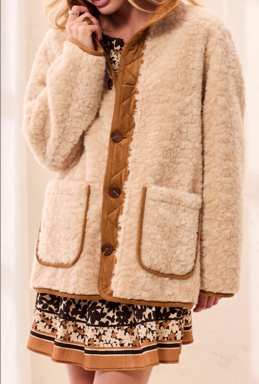 Tribal Long Sleeve Reversible Coat Suede/Sherpa