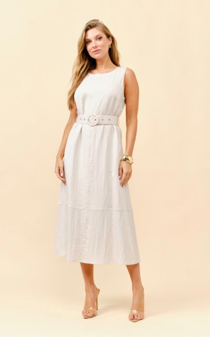 TEA & CUP Grace Belted Midi Dress Cream