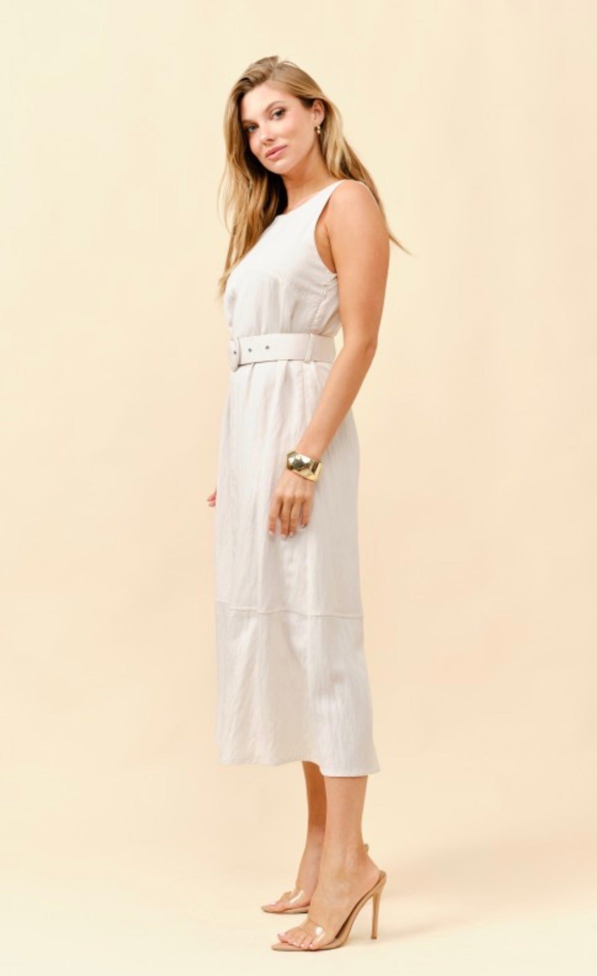 TEA & CUP Grace Belted Midi Dress Cream